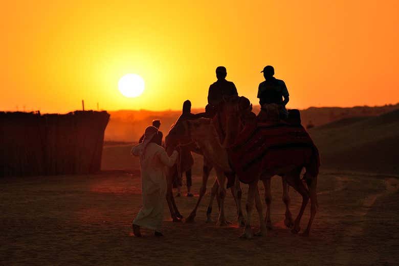 Passeio de camelo ao entardecer