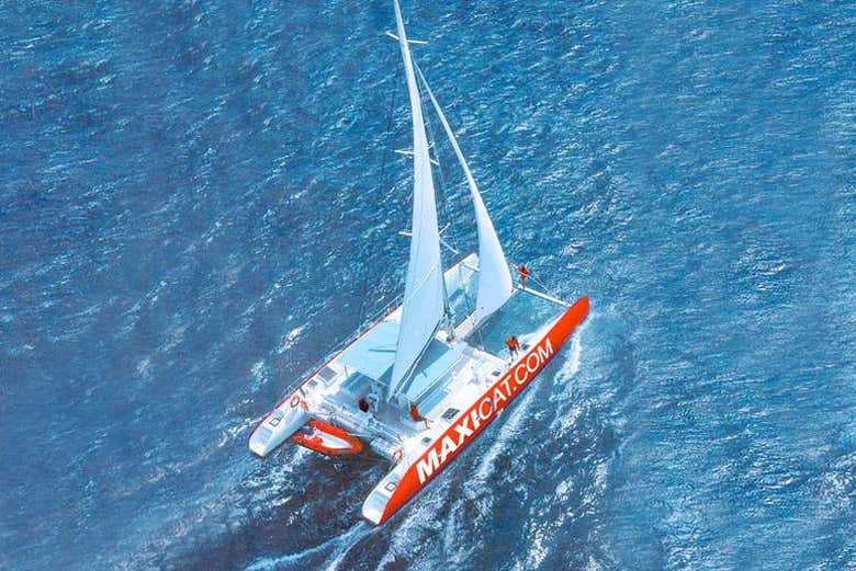 Desfrutando o catamarã no sul de Tenerife
