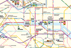 Mapa dos ônibus diurnos de Paris