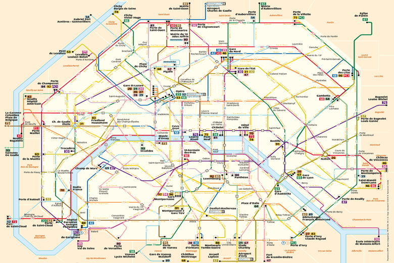 mapa autobuses paris Autobuses En Paris Autobuses Y Autobuses Nocturnos De Paris mapa autobuses paris