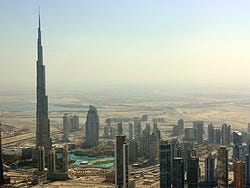 Downtown Dubai desde el helicóptero