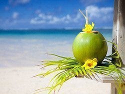 Disfrutando de un coco en una playa paradisiaca