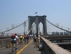 Crossing Brooklyn Bridge on bicycle