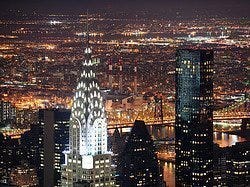 Chrysler Building lit up at night