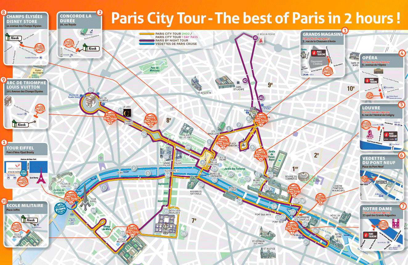 open tour bus paris map
