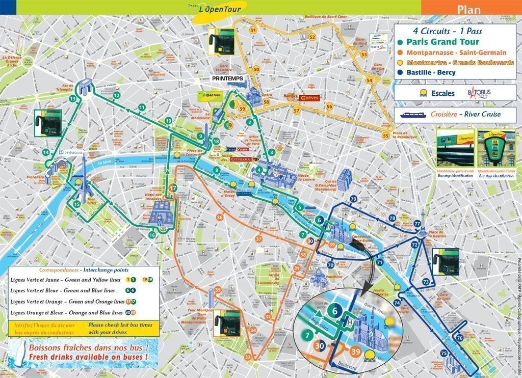 open tour bus paris map