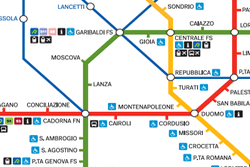 Mapa de metrô e trens urbanos de Milão